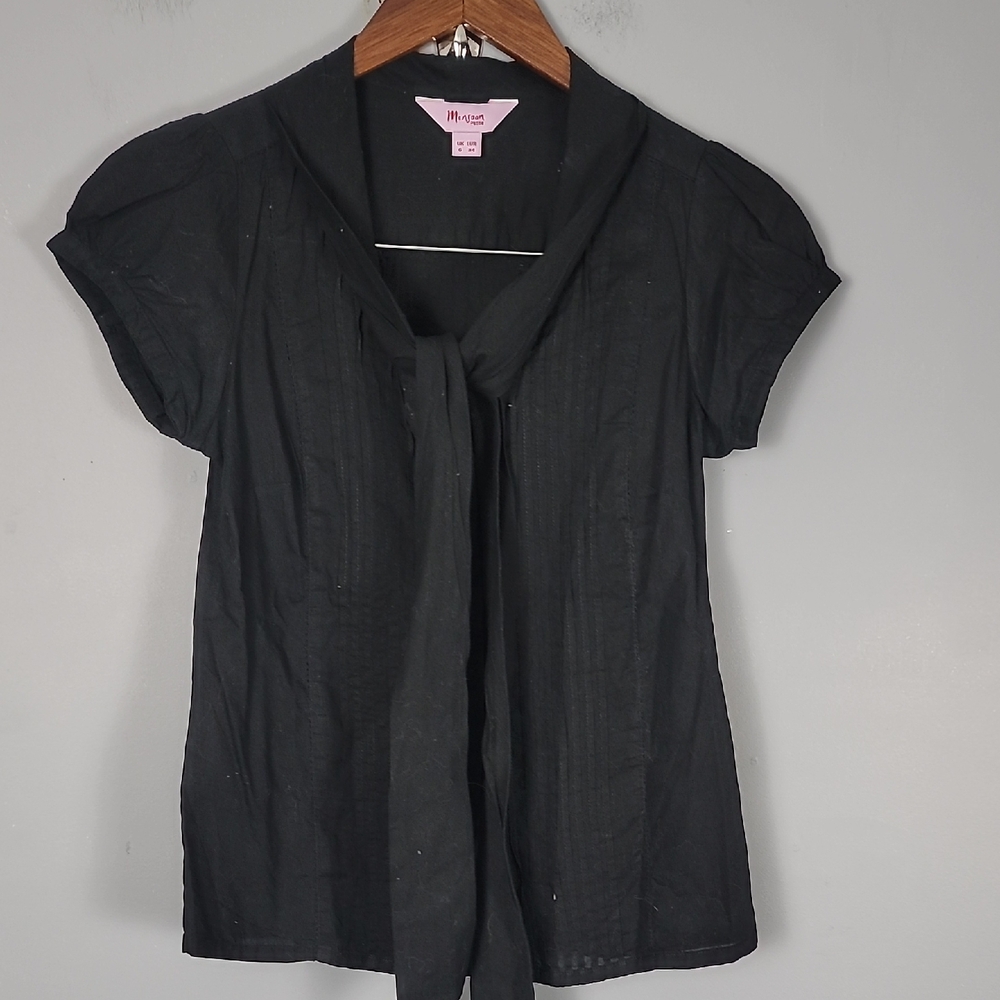 Minsoon Petite Black Cap Sleeve Blouse with Sailor Collar